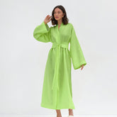 Vacation Casual Waist Tight Lace up Cotton Linen Dress Loose Solid Color A Line Robe Dress